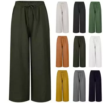 Женские летние повседневные широкие брюки с эластичной резинкой на талии, свободные брюки с карманом XL оранжевый