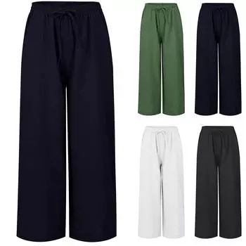 Женские летние повседневные широкие брюки с эластичной резинкой на талии, свободные брюки с карманом M тёмно-синий