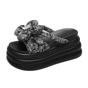 Женские летние повседневные шлепанцы на высокой платформе с цветами, 8 см клиновидный каблук, слайды, милые сандалии на массивной подошве, шлепанцы с открытым носком для пляжа 34
