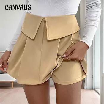 Женские летние повседневные шорты на молнии с завышенной талией и складками S хаки