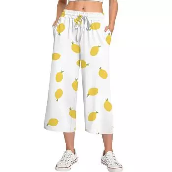 Женские летние повседневные спортивные брюки с высокой талией и принтом, укороченные брюки свободного покроя XXL бежевый