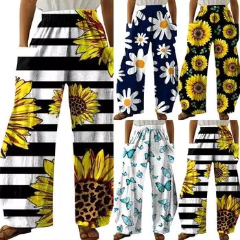 Женские летние повседневные свободные брюки с принтом, свободные пляжные брюки больших размеров XL циан