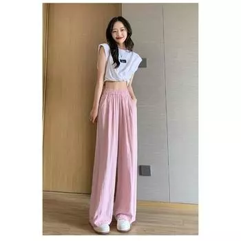 Женские летние повседневные свободные длинные брюки с тонкой высокой талией S чёрный