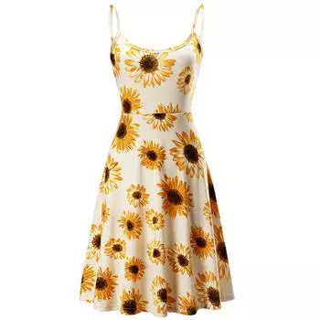 Женские летние повседневные свободные платья миди с цветочным принтом на тонких бретельках S