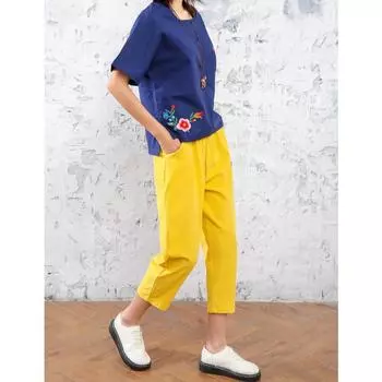 Женские летние повседневные свободные шаровары с эластичной резинкой на талии, девятые хлопковые льняные брюки, дышащие брюки XXXXL белый