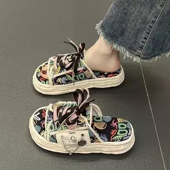 Женские летние повседневные тапочки с рисунком, верхняя одежда, пляжная обувь на берегу моря 40 чёрный