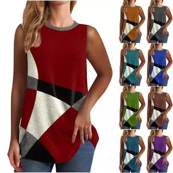 Женские летние повседневные топы без рукавов, жилет без рукавов с круглым вырезом и принтом, топы XXL армия зеленый