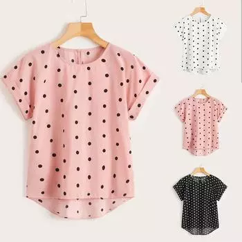 Женские летние повседневные топы с точечным принтом, футболки с короткими рукавами, блузка