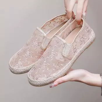 Женские летние повседневные туфли на плоской подошве, дышащие лоферы с нескользящей сеткой, низкие кеды, легкие прогулочные туфли, туфли на плоской подошве с круглым носком, кружевные балетки для женщин