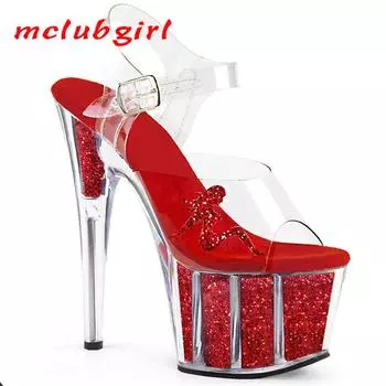 Женские летние прозрачные модные черные босоножки с заостренным носком на очень высоком каблуке, танцевальная обувь, каблук 17 см, платформа 7 см, YKC 33 чёрный