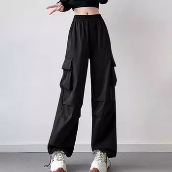 Женские летние прямые брюки-карго ZANZEA с эластичным поясом и принтом на карманах M