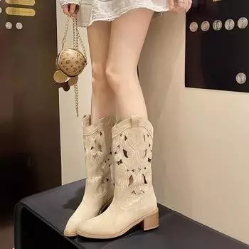 Женские летние ретро-ботинки в стиле вестерн с круглым носком и выемками, дизайнерские осенне-зимние модные ботильоны 41 хаки