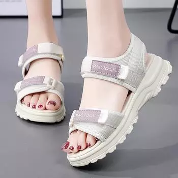 Женские летние римские сандалии на платформе, уличные, бежевые, с открытым носком, повседневные, для девушек, спортивные сандалии, большие размеры 36 бежевый