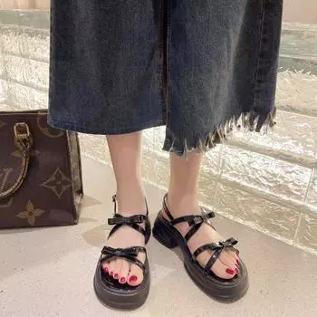 Женские летние римские сандалии с открытым носком на толстой подошве 35 чёрный