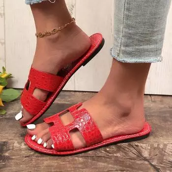 Женские летние роскошные верхняя одежда, тапочки на плоской подошве, туристические пляжные праздничные сандалии, классические модные кожаные шлепанцы для улицы 36 красный