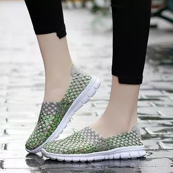 Женские летние розовые пляжные туфли, женские повседневные плетеные мягкие плетеные балетки без застежек, кроссовки 35 розовый