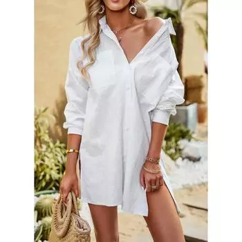 Женские летние рубашки, однотонный элегантный топ с длинными рукавами S белый