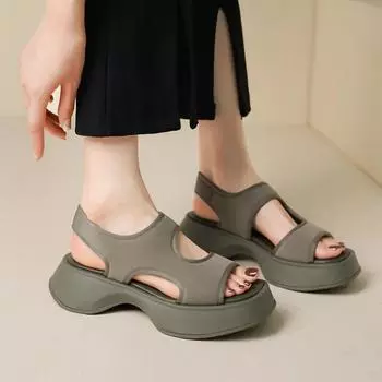 Женские летние сандалии 2024 года, новый стиль, мода, простая повседневная эластичная ткань, открытый носок, мягкая подошва, римская пляжная обувь для женщин 35 чёрный