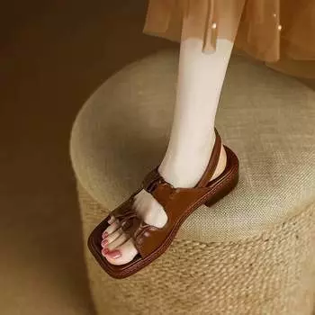 Женские летние сандалии 2024 года, роскошные босоножки для женщин, удобные босоножки из искусственной кожи для активного отдыха на каблуке 35 чёрный