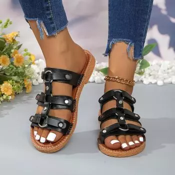 Женские летние сандалии 2025 года, винтажный стиль, мягкая подошва, плоские пляжные шлепанцы, модные удобные тапочки 36 белый