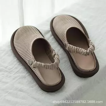 Женские летние сандалии Baotou 2025 года: Мягкая подошва, конструкция с двумя отверстиями для ношения, удобные плоские полутапочки. 38 коричневый