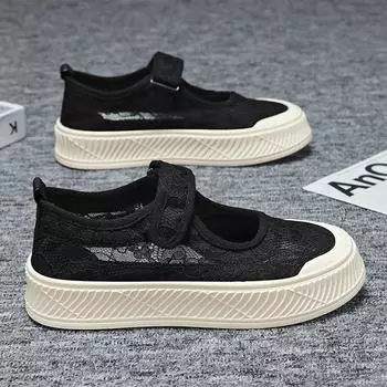 Женские летние сандалии бежевого цвета, повседневные, для девочек, кружевные, черные, симпатичные сандалии Mary Jane Plus Size 39 чёрный