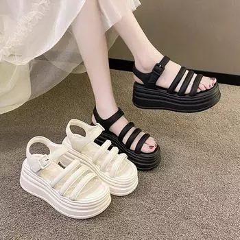 Женские летние сандалии для девочек-подростков в корейском стиле на толстой подошве 35 чёрный