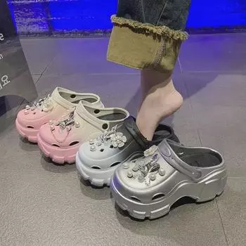 Женские летние сандалии EVA Crystal Love со съемным закрытым носком — толстые, нескользящие, с мягкой подошвой, идеально подходят для пляжа.