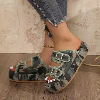 Женские летние сандалии из денима с пряжкой на толстой подошве 2024 года 43 камуфляжный