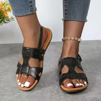 Женские летние сандалии, модная обувь, пляжные повседневные четырехцветные сандалии большого размера 35 чёрный