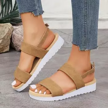 Женские летние сандалии на плоской подошве, легкие, с открытым носком, с пряжкой, ремешком, прогулочные сандалии, удобные, повседневные, пляжные туфли для женщин, большие размеры 36