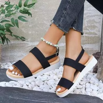 Женские летние сандалии на плоской подошве, легкие, с открытым носком, с пряжкой, ремешком, прогулочные сандалии, удобные, повседневные, пляжные туфли для женщин, большие размеры 36 хаки