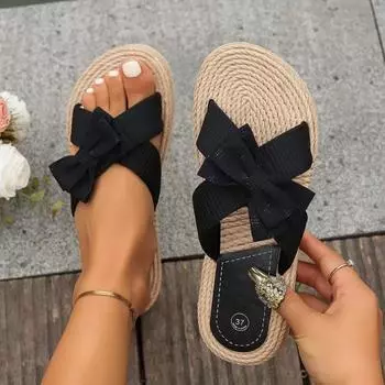 Женские летние сандалии на плоской подошве, модные комплекты обуви с защитой от скольжения в этническом стиле, повседневная пляжная обувь для отдыха на открытом воздухе 36 чёрный