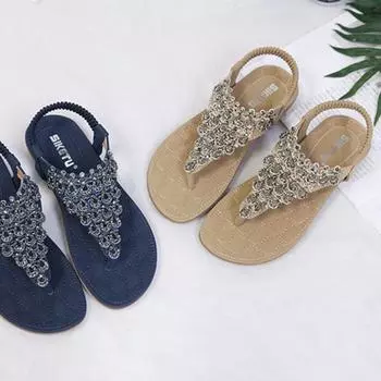 Женские летние сандалии на плоской подошве, модные богемные сандалии на плоской подошве с клипсой и носком 36 абрикосовый