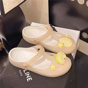 Женские летние сандалии на плоской подошве с мягкой подошвой, с отверстиями для выхода на улицу, нескользящие пляжные сандалии, желеобразные, с закрытым носком, на толстой подошве, крутые шлепанцы 35