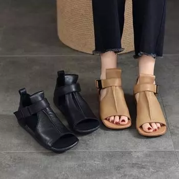 Женские летние сандалии на плоской подошве с открытым носком из натуральной кожи с пряжкой на ремне и мягкой подошвой 35 абрикосовый