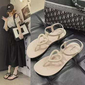 Женские летние сандалии на плоской подошве в форме сердца - повседневные пляжные туфли Fairy Thong