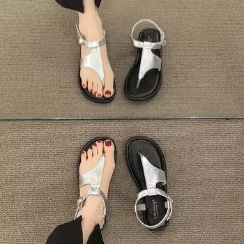 Женские летние сандалии на плоской подошве, женская модная обувь для отдыха, женские шлепанцы, пляжные сандалии с открытым носком, женские однотонные повседневные сандалии 35