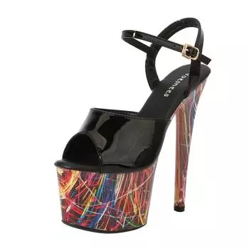 Женские летние сандалии на высоком каблуке из флуоресцентной светящейся лакированной кожи на высоком каблуке-шпильке, каблук 20 см, платформа 10 см LFD 34 белый