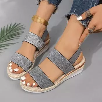 Женские летние сандалии, новая мода, женская обувь на толстой подошве на танкетке с открытым носком, повседневные универсальные женские сандалии большого размера 36 чёрный