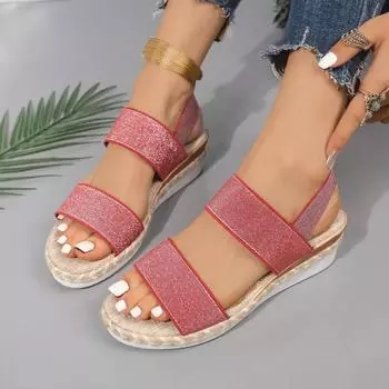 Женские летние сандалии, новая мода, женская обувь на толстой подошве на танкетке с открытым носком, повседневные универсальные женские сандалии большого размера 36 чёрный