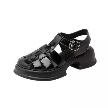 Женские летние сандалии, новые, с закрытым носком, плетеные, полые, в стиле ретро, на толстой подошве, на плоской подошве, модные женские туфли 34 чёрный