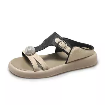 Женские летние сандалии, новые женские сандалии из натуральной кожи, модные сандалии на плоской подошве, женская обувь на танкетке для женщин 35