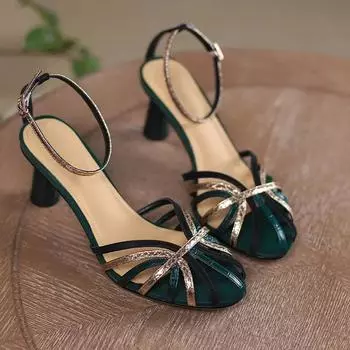 Женские летние сандалии Роскошные элегантные босоножки для женщин Тенденции 2024 года Удобные модные босоножки на танкетке с высоким каблуком 34 зелёный