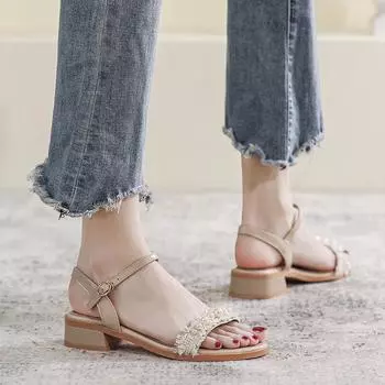 Женские летние сандалии, роскошные босоножки из искусственной кожи для женщин, тенденции 2024 года, модные босоножки на каблуке 34