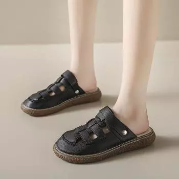 Женские летние сандалии, роскошные кожаные туфли на платформе для босых ног для женщин, тенденции 2024 года, удобные модные тапочки для отдыха на открытом воздухе 35 бежевый