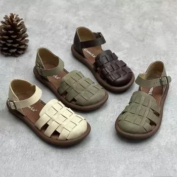 Женские летние сандалии ручной работы из натуральной кожи Повседневные сандалии из коровьей кожи 35 кофейный