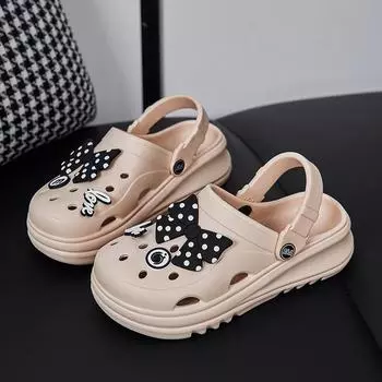 Женские летние сандалии с бантом и перекрестными отверстиями: Модные пляжные тапочки на толстой подошве, увеличивающие рост 40/41 хаки