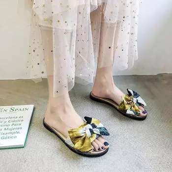 Женские летние сандалии с бантом, тапочки для дома и улицы, шлепанцы, пляжная обувь, новая мода, женские повседневные тапочки с цветочным принтом, chanclas 9 бежевый