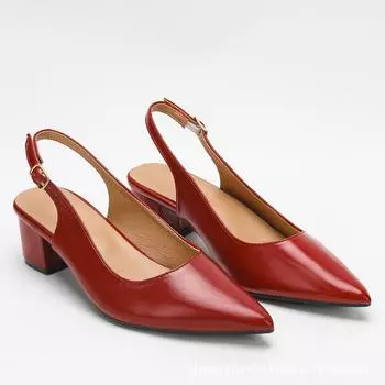 Женские летние сандалии с открытой пяткой, на толстом каблуке, с сумкой на носке, универсальные, модные, с ремешком на пятке, с острым носком, на высоком каблуке 37 бордовый